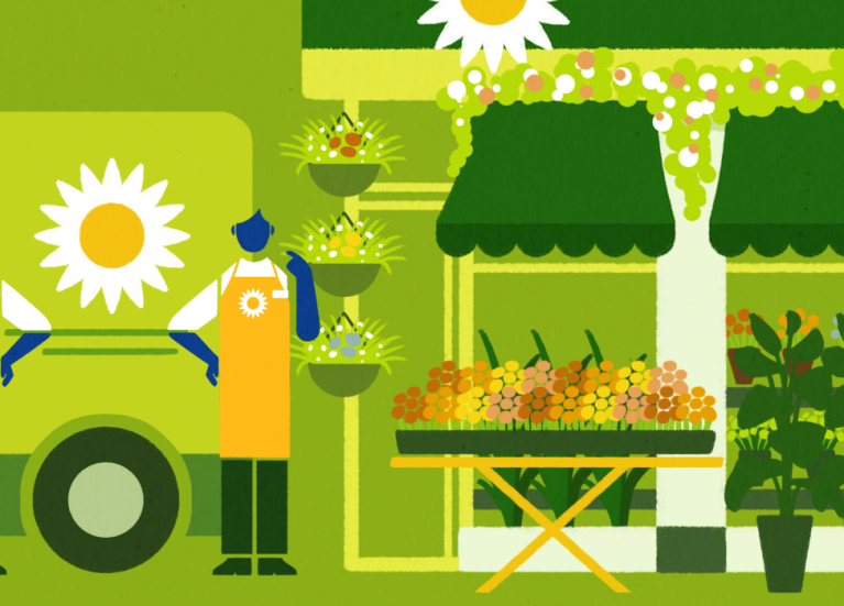 Your business boost programme A Green Graphic of retail market stalls for the Business Lincolnshire Growth Hub Your Business Boost Programme