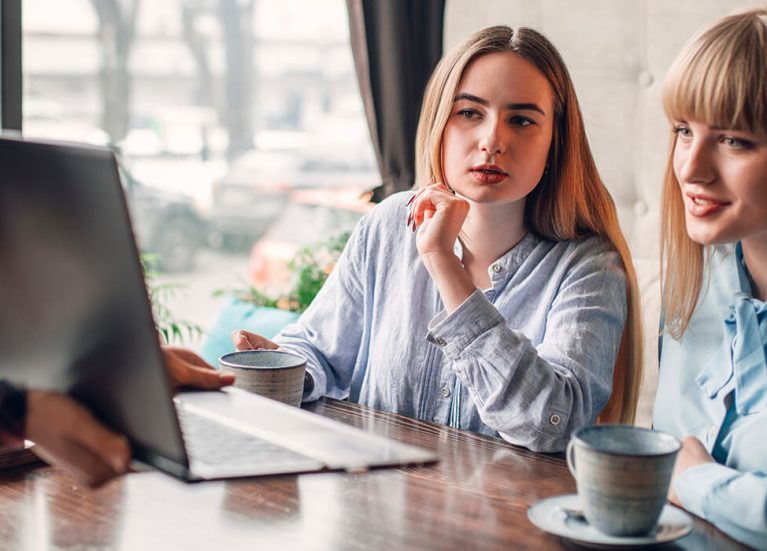 Business presentation girls makreting in cafe Business Marketing working in Cafe